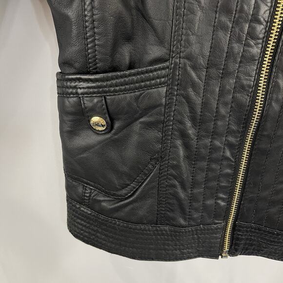 Michael Kors Womens Black Leather Jacket Size XS Classic Zip Up Party Evening - Picture 3 of 14